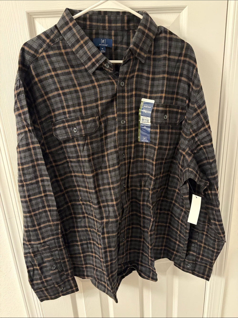 George Men’s Plaid Button-Down Shirt - Black, Brown & Gray